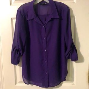 Purple sheer 3/4 sleeve blouse. Size XL. GUC.